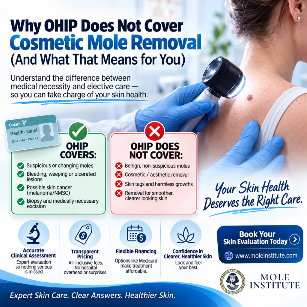 Many Ontarians notice a spot on their skin, visit a doctor expecting their red-and-white provincial health card to handle everything, and leave feeling surprised by out-of-pocket costs. When it comes to benign skin growths, navigating the healthcare system often feels frustratingly opaque, leaving patients unsure what is medically necessary and what falls strictly into elective care.